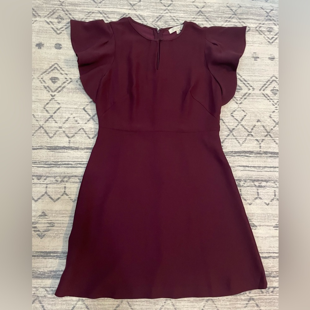 LOFT Deep Burgundy Mini Dress with Flutter Sleeves